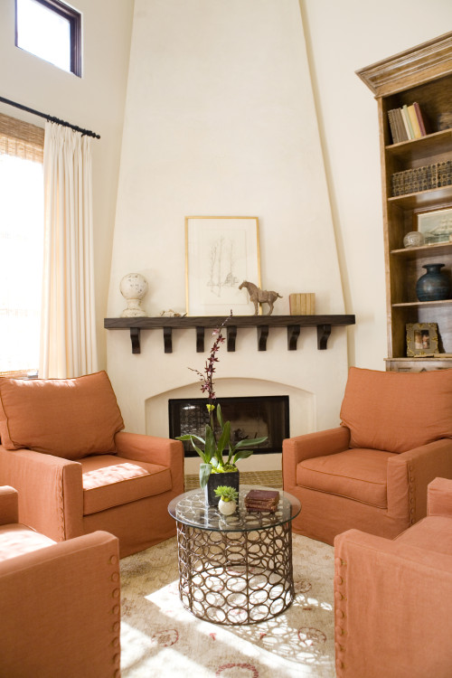 After: Extending the fireplace to the ceiling adds drama to the room.