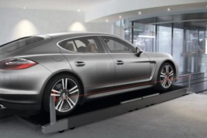 A rendering of the planned car lifts in Miami's Porsche Design Tower.