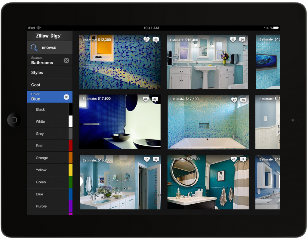 Zillow Digs Color Release -- Blue Bathrooms