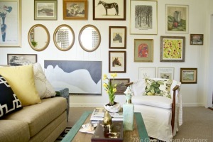 Lemmon's gallery wall features items she's gathered over the years.