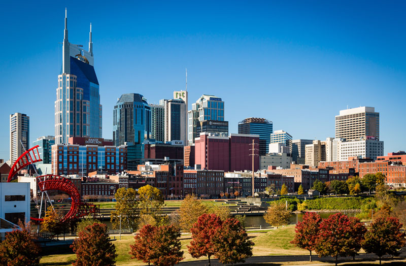 NASHVILLE - NOV 7: Downtown Nashville basks in the sun of a gorgeous November 7, 2013 fall day. Our vantage point is from East Nashville, just across the Cumberland River from downtown.; Shutterstock ID 162861680; PO: Cat Overman; Job: blog post