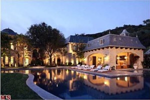 sitting area by pool night