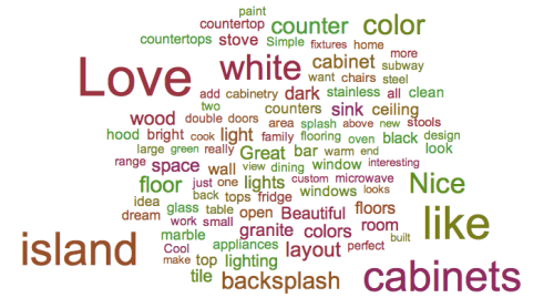 Among traditional kitchens, the most popular features commented on were cabinets and island.